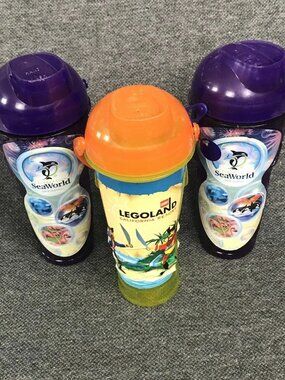 Lot Of 3 San Diego Zoo + LegoLand Reusable Souvenirs Cups w/Straw +Handle 24oz